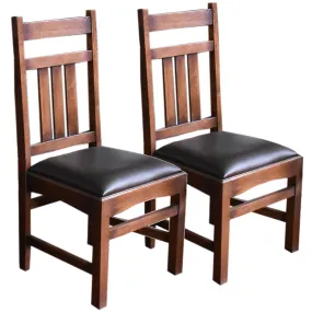 Set of 2 - Mission Oak & Leather Slat Back Dining Chair #401