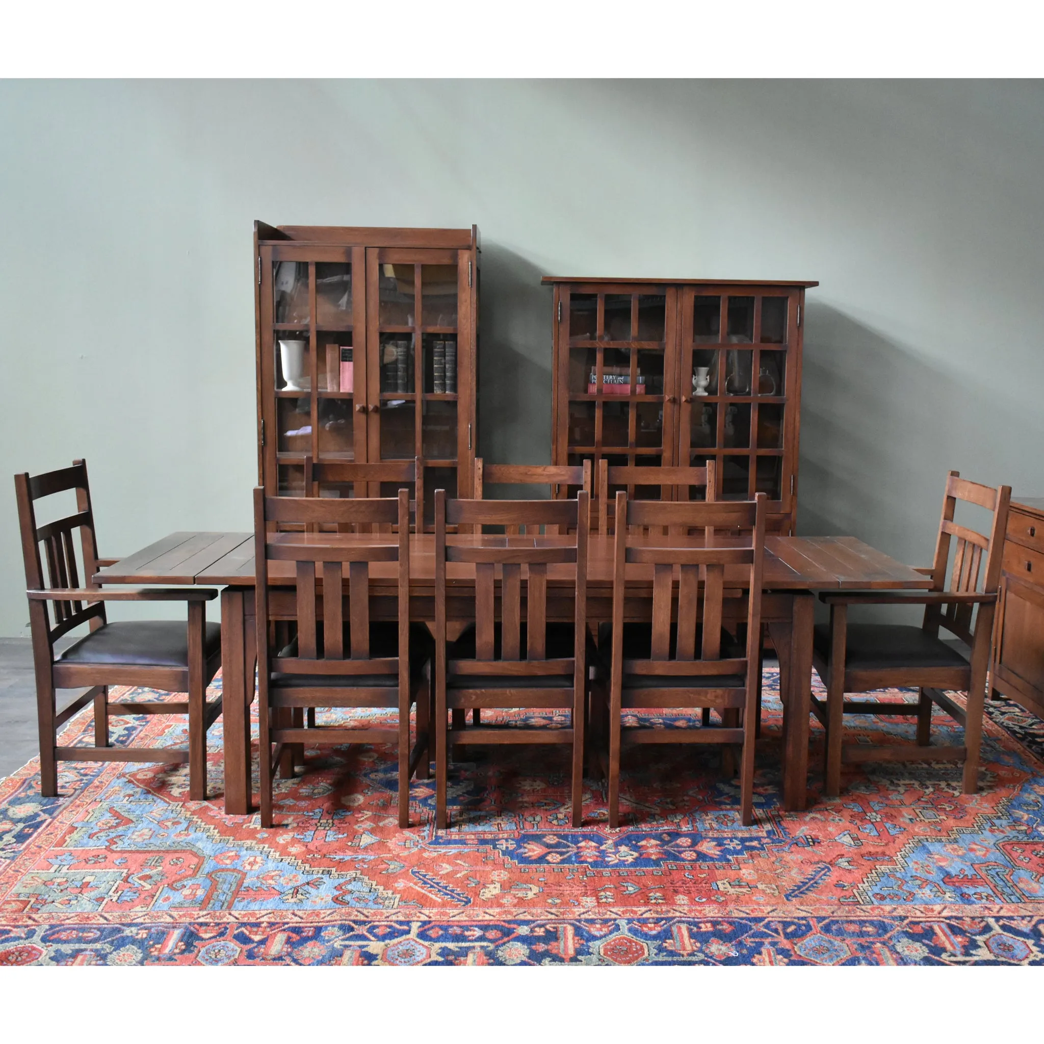 Set of 2 - Mission Oak & Leather Slat Back Dining Chair #401