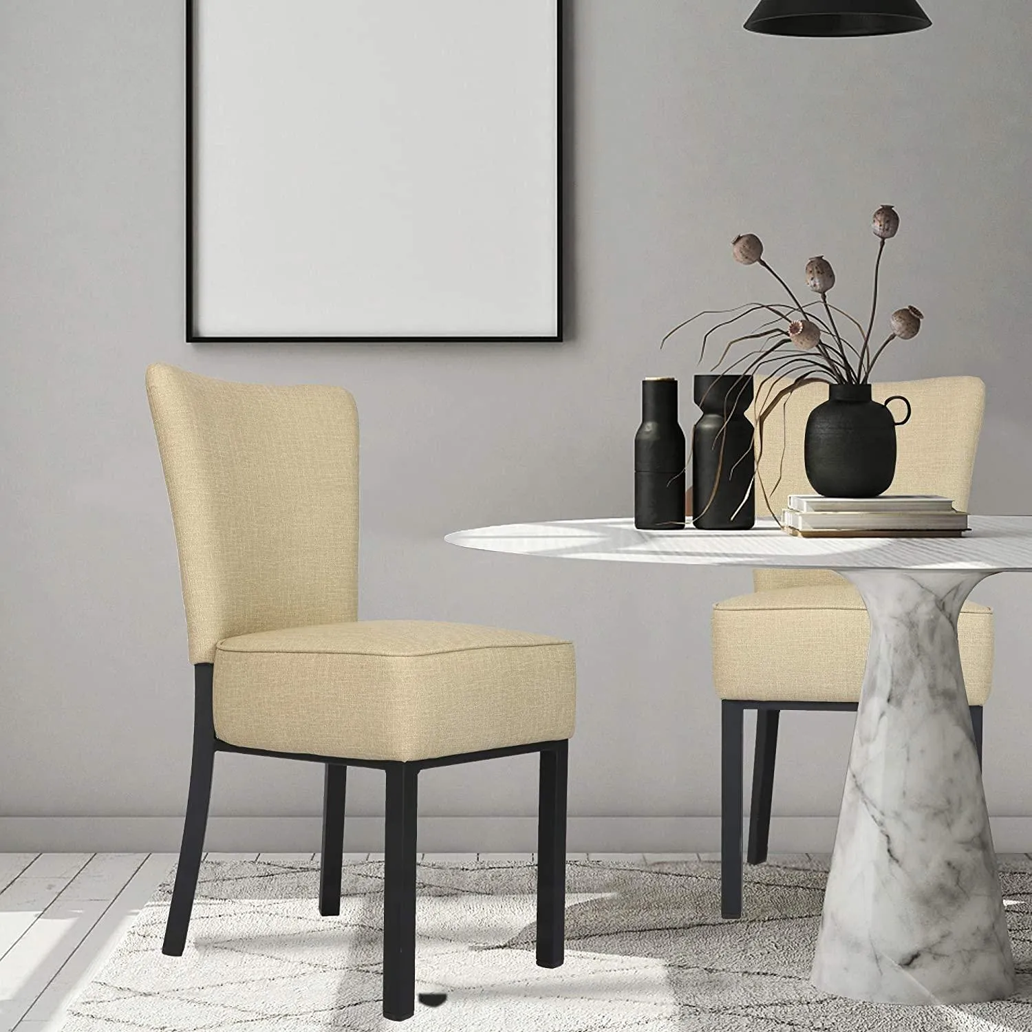 Set of 2 Modern Dining Chairs PU Leather Side Chairs with Soft Cushion, Beige