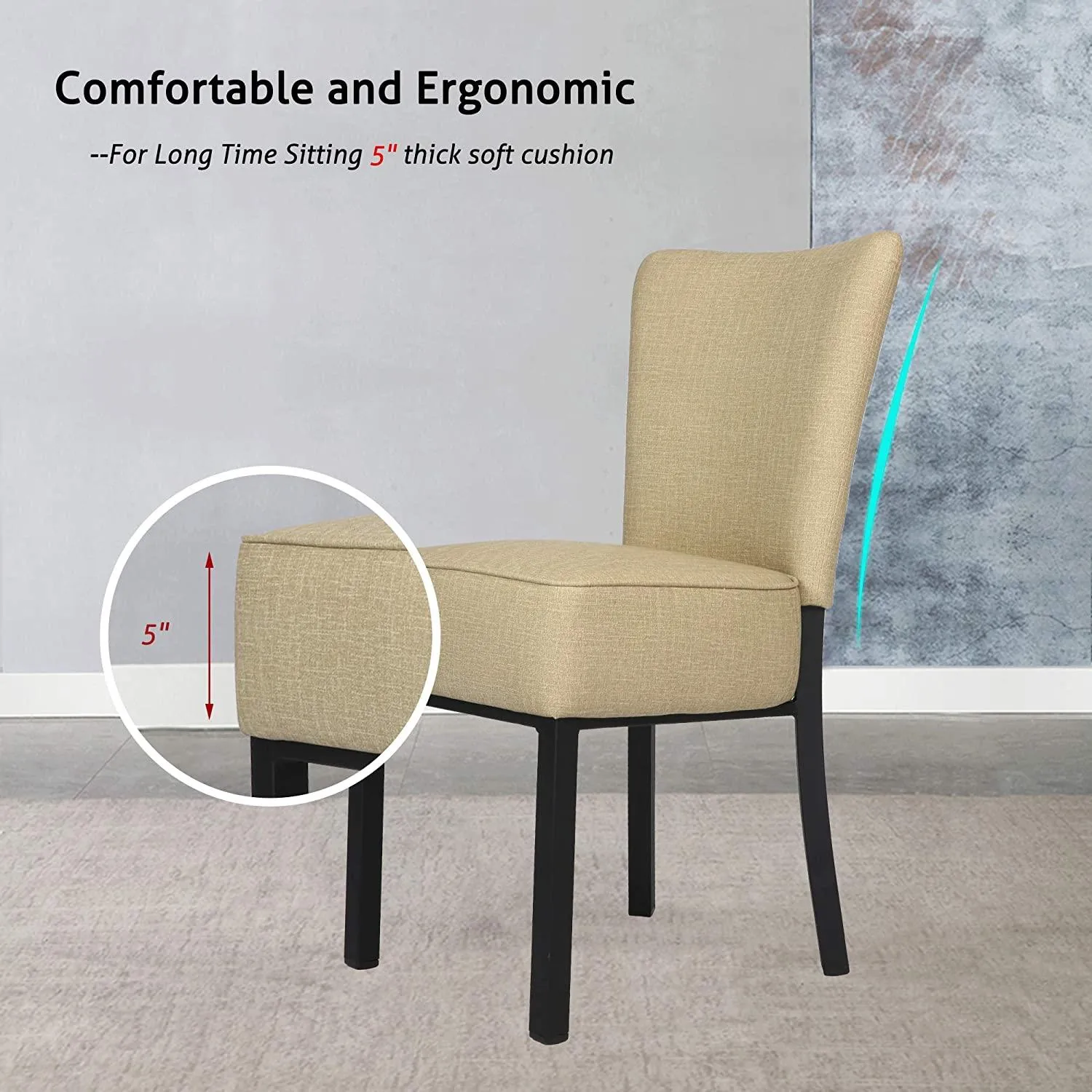Set of 2 Modern Dining Chairs PU Leather Side Chairs with Soft Cushion, Beige