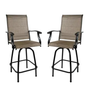 Set of 2 Patio Swivel Bar Stools Outdoor Bar Height Patio Stools Bar Chairs with High Back and Armrest