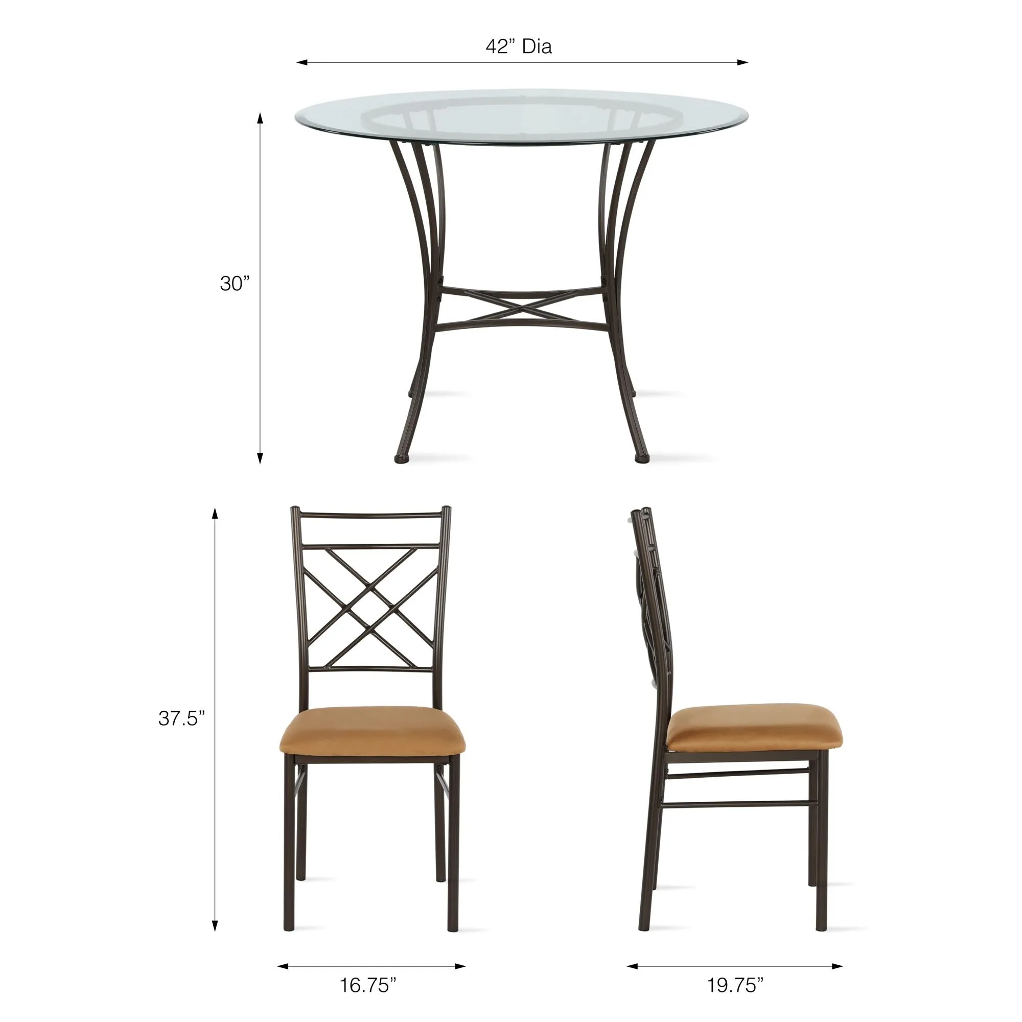 Snowdon 5-Piece Glass Top Dining Set
