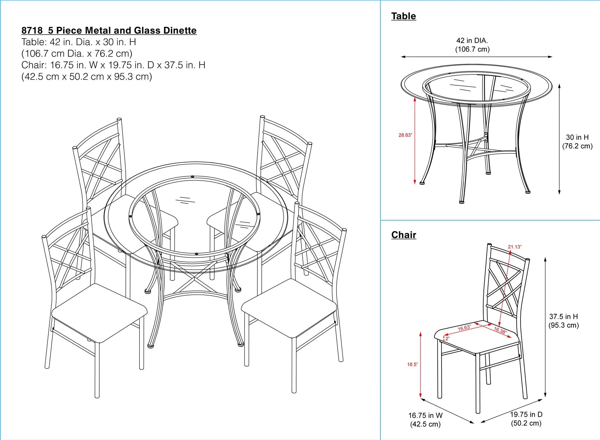 Snowdon 5-Piece Glass Top Dining Set