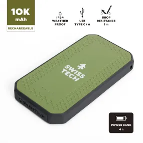 Swiss Tech Antreiben 10K MAH Portable Power Bank with Dual USB C/A, Weatherproof and Drop Resistant