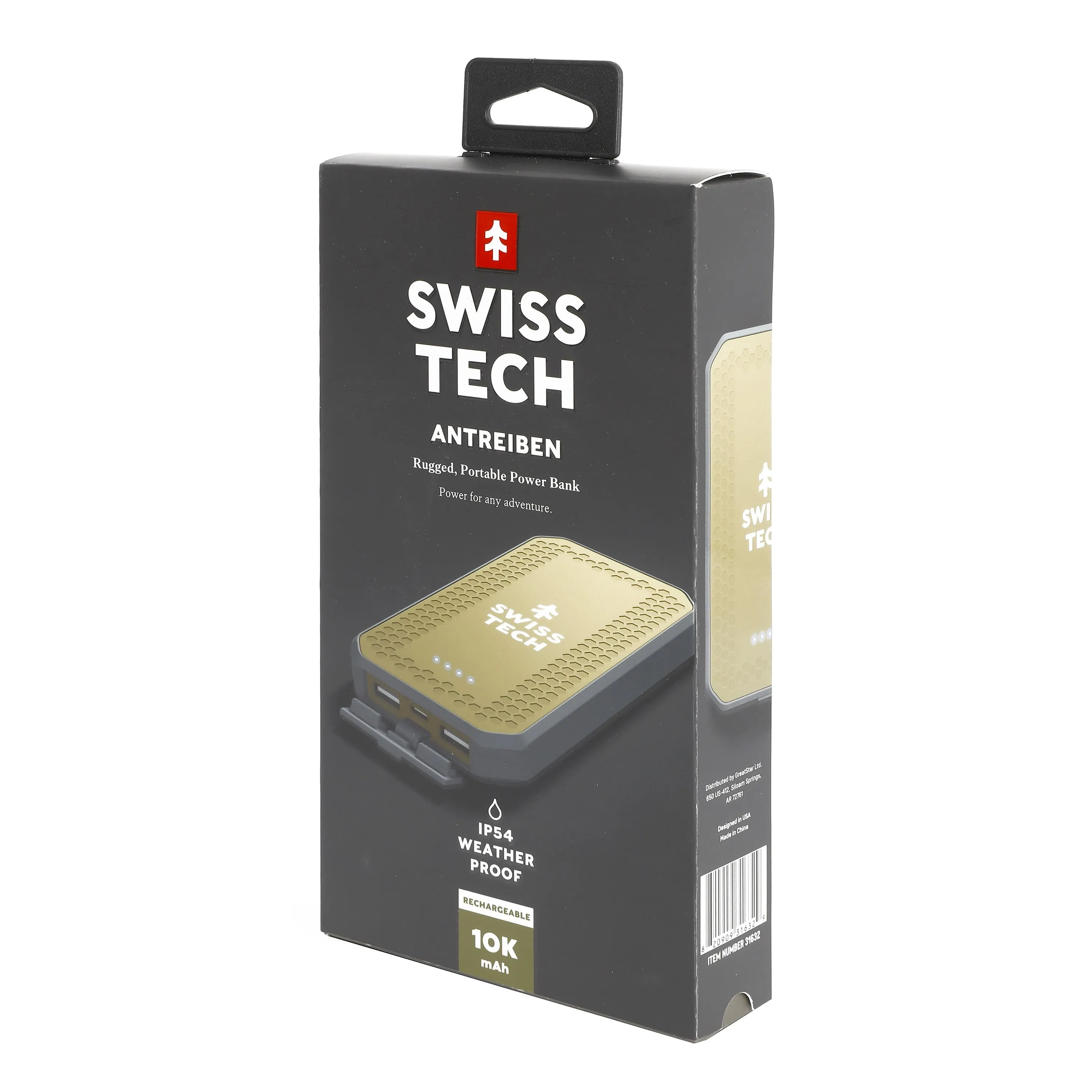 Swiss Tech Antreiben 10K MAH Portable Power Bank with Dual USB C/A, Weatherproof and Drop Resistant