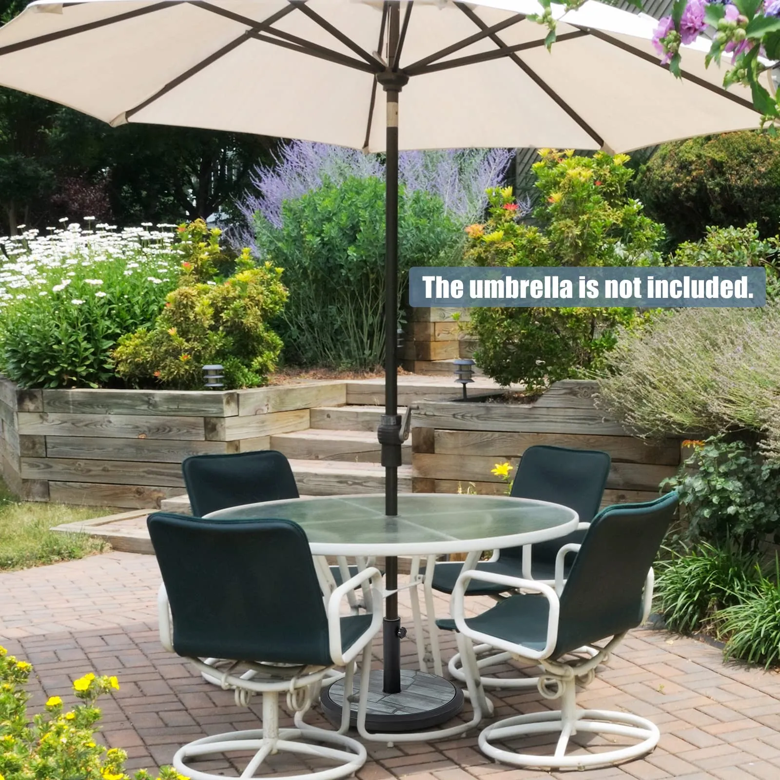 Tangkula 19 Inch Round Umbrella Base, 35 lbs Heavy Duty Outdoor Patio Umbrella Stand with HDPE Base & Metal Pole & 3 Adapters