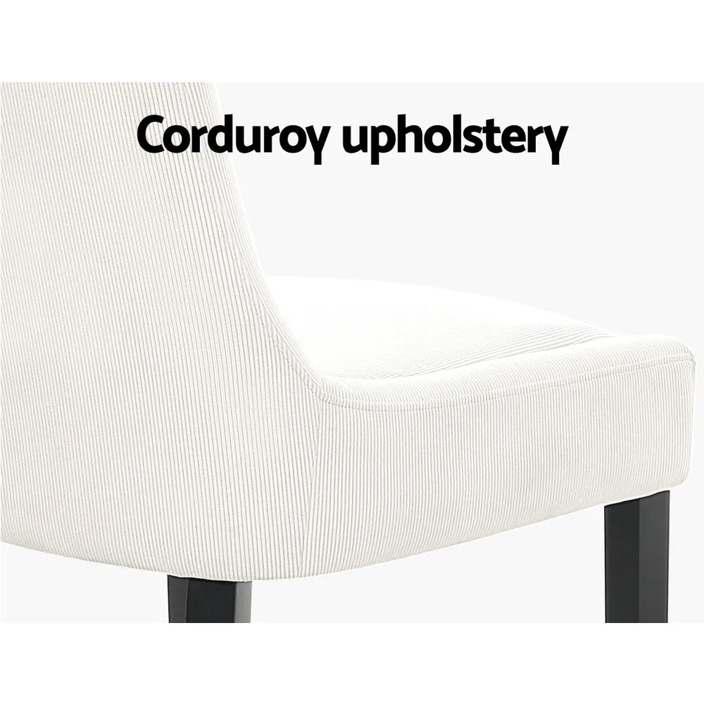 Tilly Set of 2 Dining Chairs Corduroy Wooden - Beige
