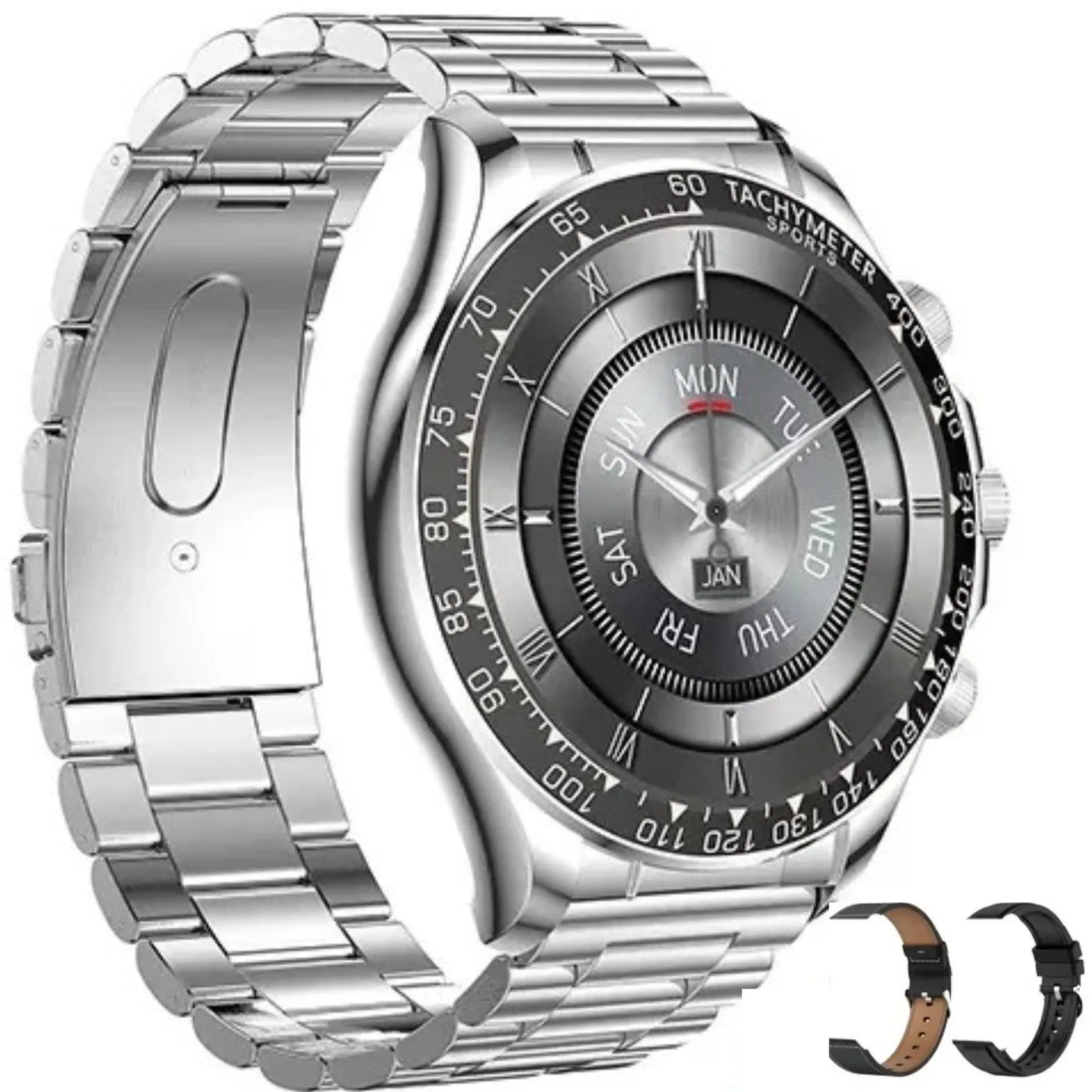 TUTT X108 Classic Metal Case Rugged Military Smart Watch Men | 1.55'' Large HD Screen IP67 Tactical SmartWatch with BT Call Pedometer Sport Modes 2 Straps (Leather Metal)