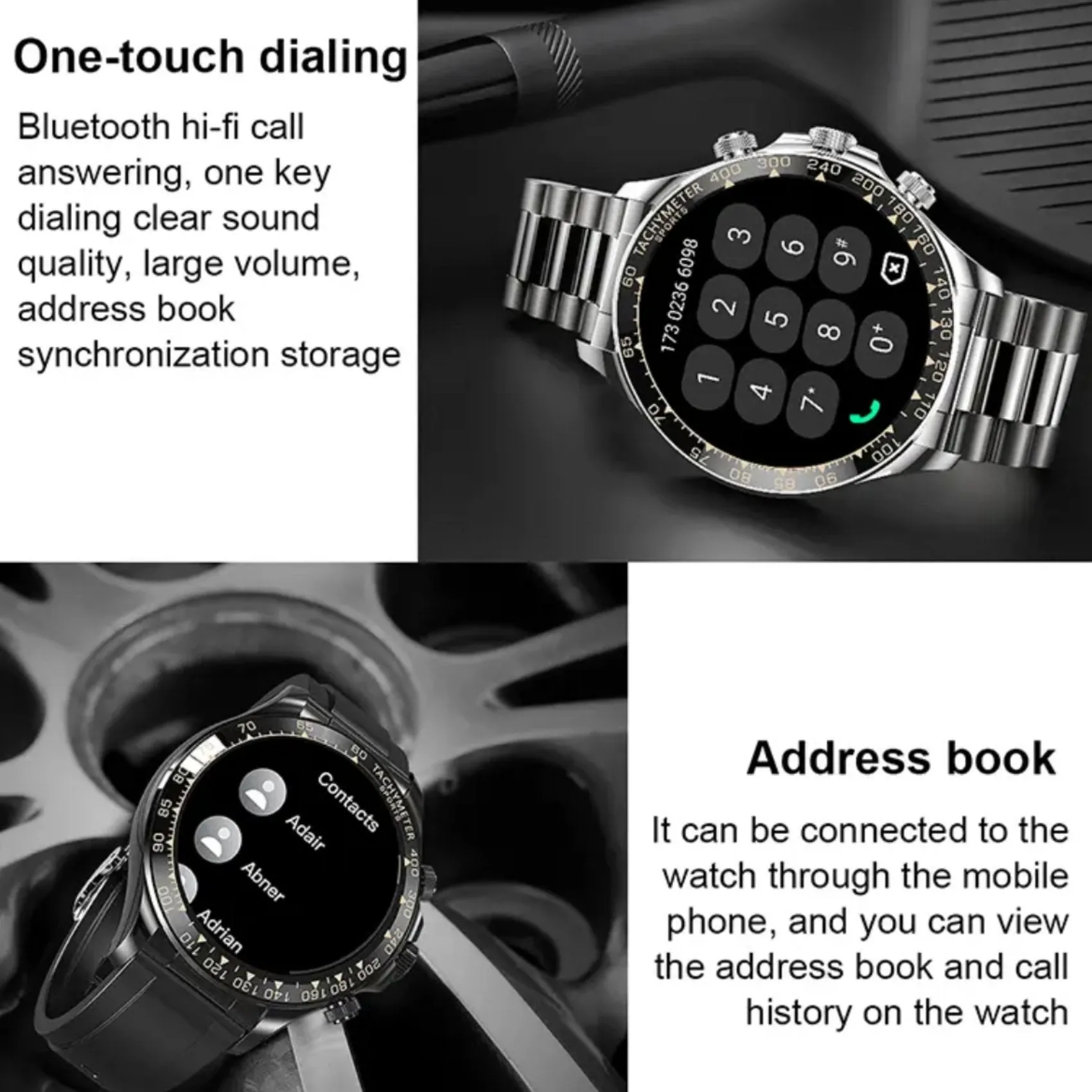 TUTT X108 Classic Metal Case Rugged Military Smart Watch Men | 1.55'' Large HD Screen IP67 Tactical SmartWatch with BT Call Pedometer Sport Modes 2 Straps (Leather Metal)