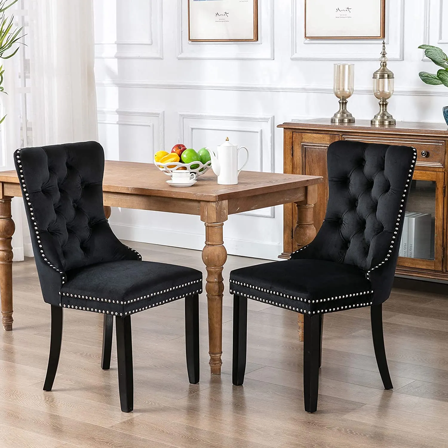 Velvet Upholstered Dining Chair Set of 2,Button Tufted Wingback