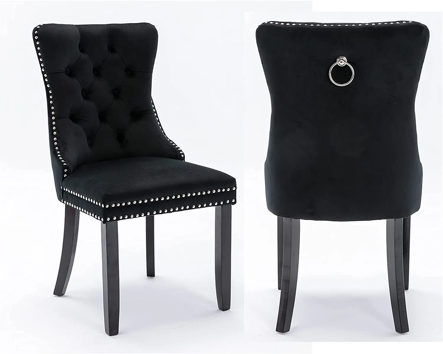 Velvet Upholstered Dining Chair Set of 2,Button Tufted Wingback