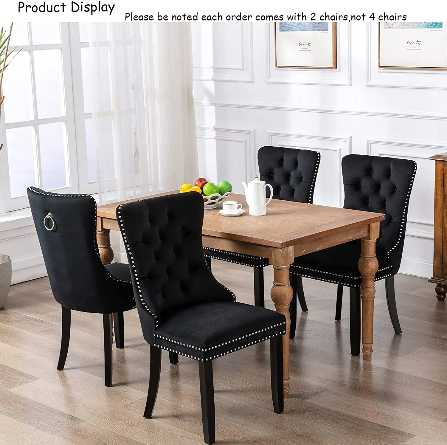 Velvet Upholstered Dining Chair Set of 2,Button Tufted Wingback