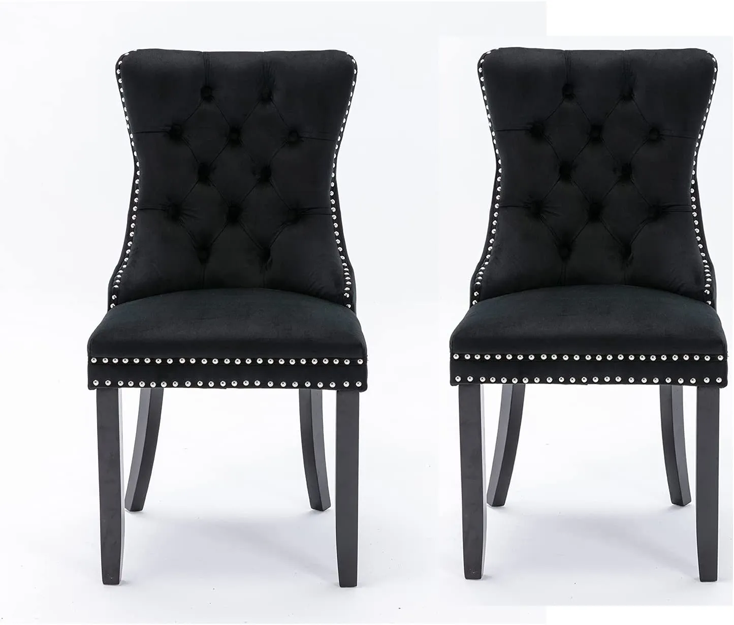 Velvet Upholstered Dining Chair Set of 2,Button Tufted Wingback