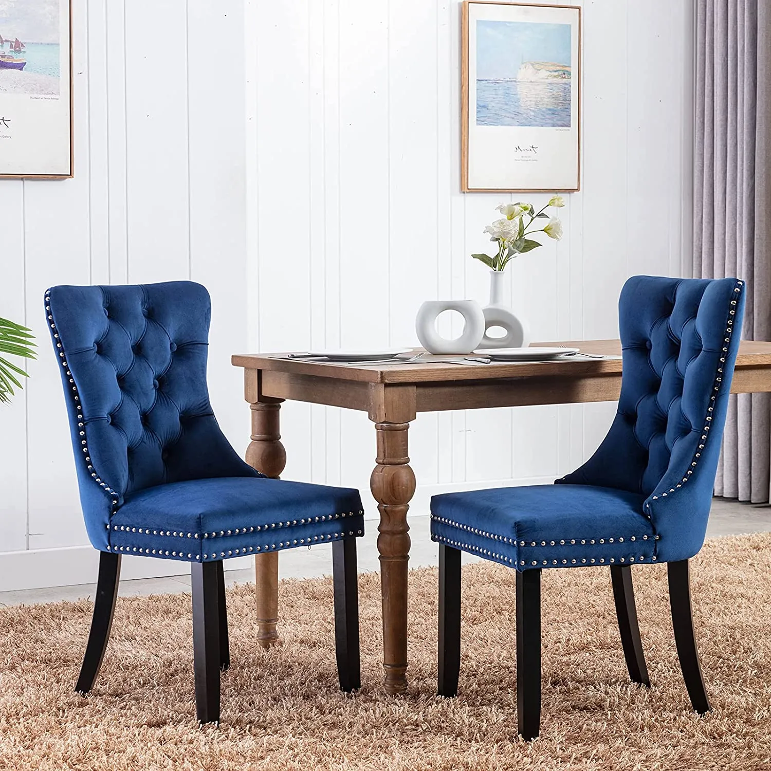 Velvet Upholstered Dining Chair Set of 2,Button Tufted Wingback