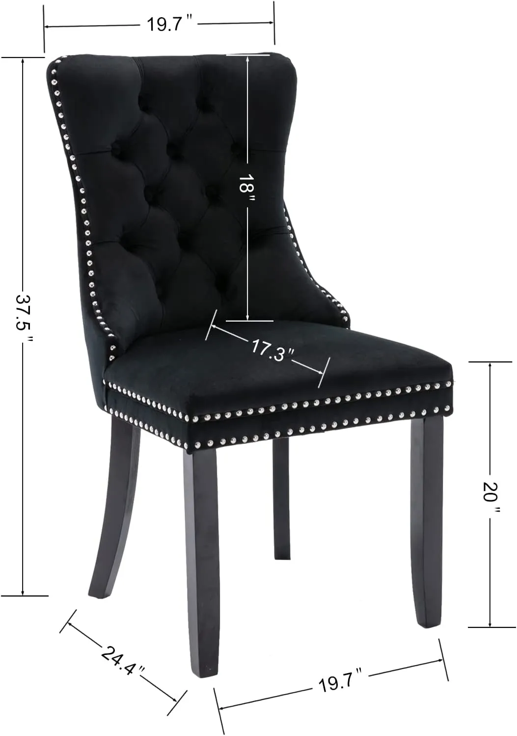 Velvet Upholstered Dining Chair Set of 2,Button Tufted Wingback