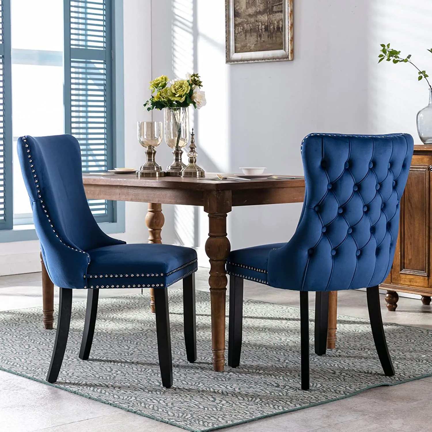 Velvet Upholstered Dining Chair Set of 2,Button Tufted Wingback