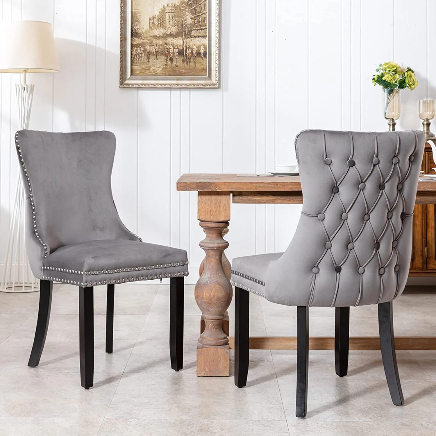 Velvet Upholstered Dining Chair Set of 2,Button Tufted Wingback