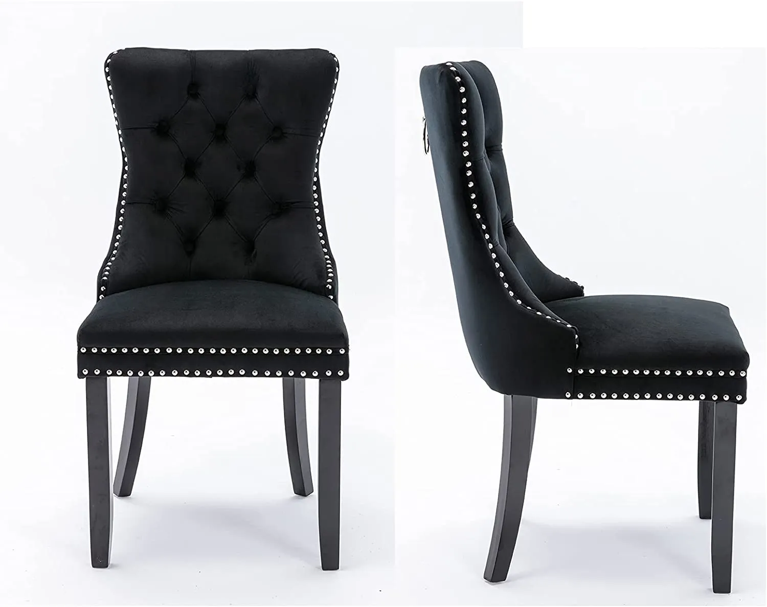 Velvet Upholstered Dining Chair Set of 2,Button Tufted Wingback