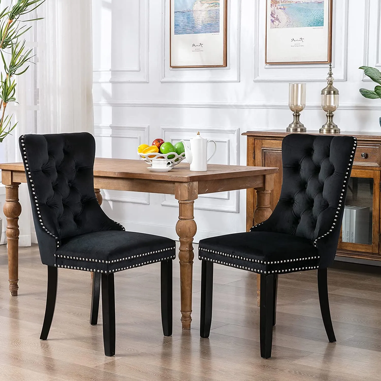 Velvet Upholstered Dining Chair Set of 2,Button Tufted Wingback