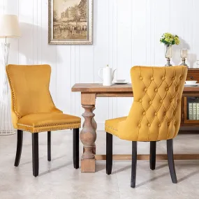 Velvet Upholstered Dining Chair Set of 2,Button Tufted Wingback