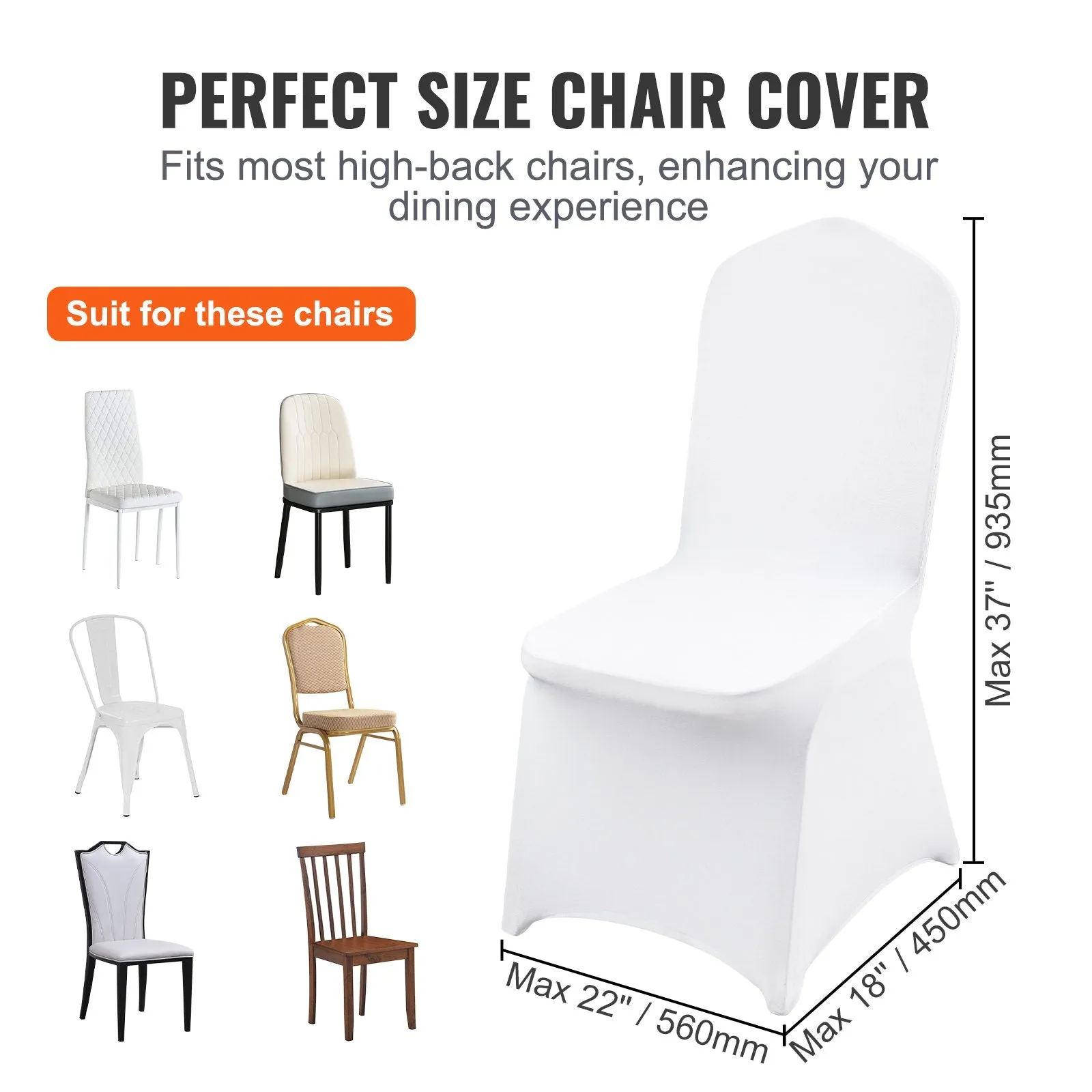 Vevor Universal Fitted Chair Covers Stretch Spandex 150pcs White New