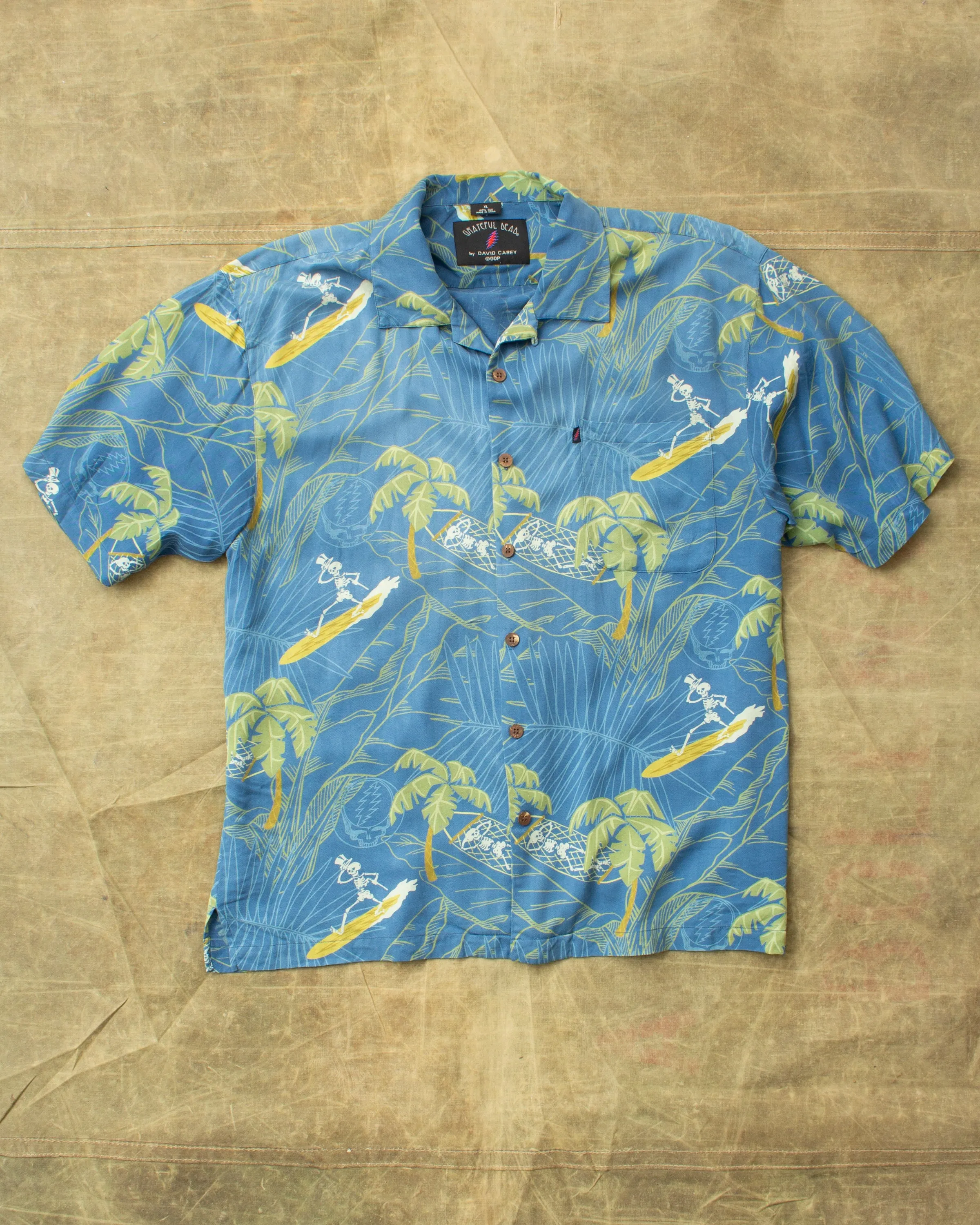 Vintage 90's Greatful Dead by David Carey Short Sleeved Silk Hawaiian Shirt