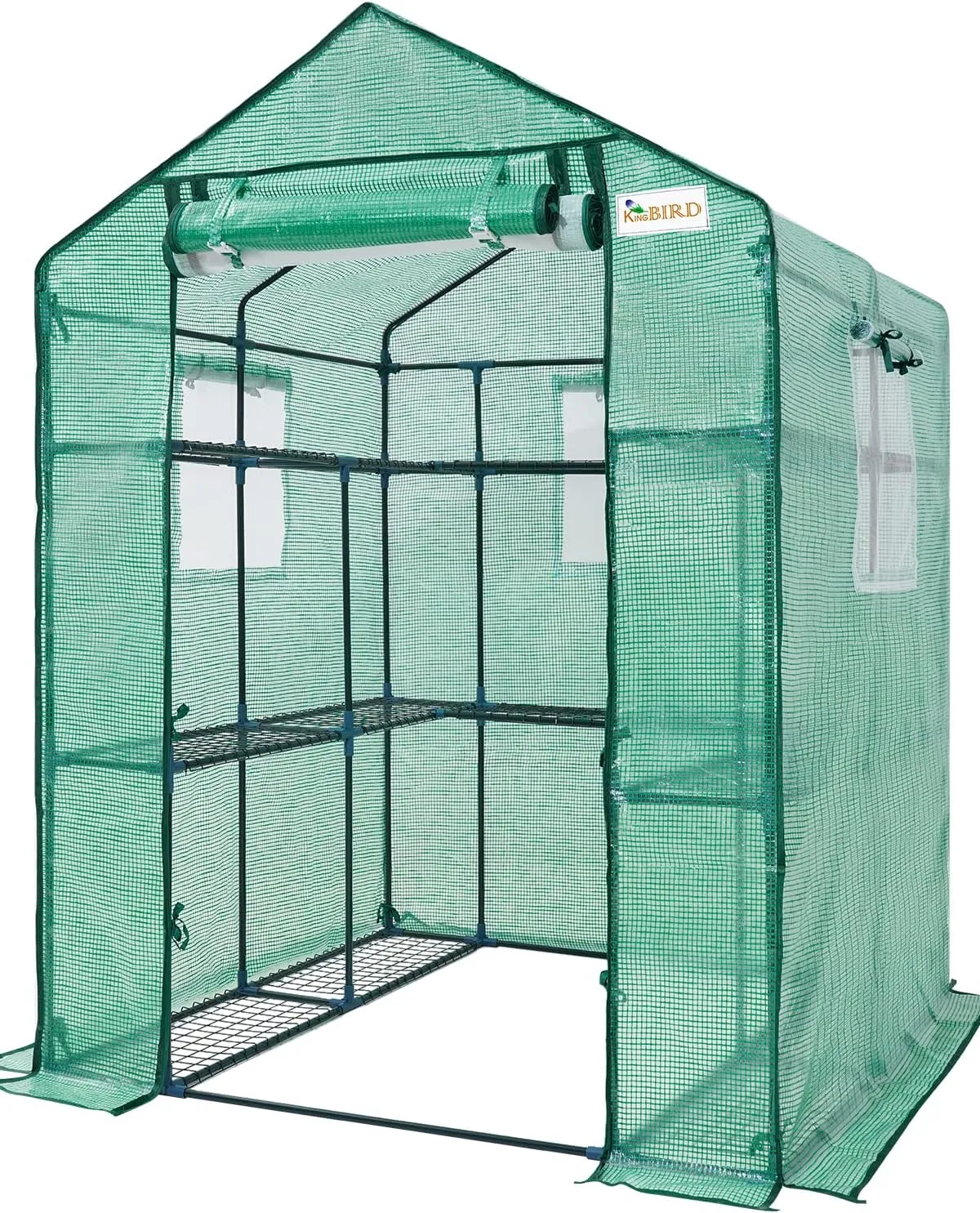 Walk-in Greenhouse for Outdoors, Thickened PE Cover & Heavy Duty Powder-Coated Steel, w/ Zippered Mesh Door & Screen Windows
