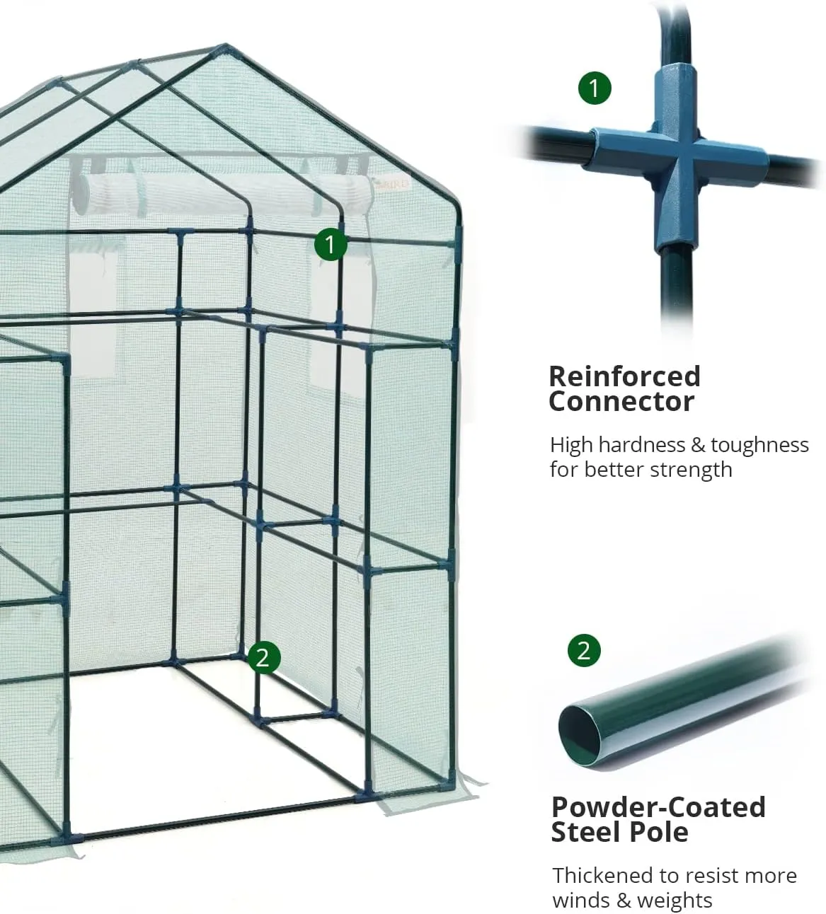 Walk-in Greenhouse for Outdoors, Thickened PE Cover & Heavy Duty Powder-Coated Steel, w/ Zippered Mesh Door & Screen Windows
