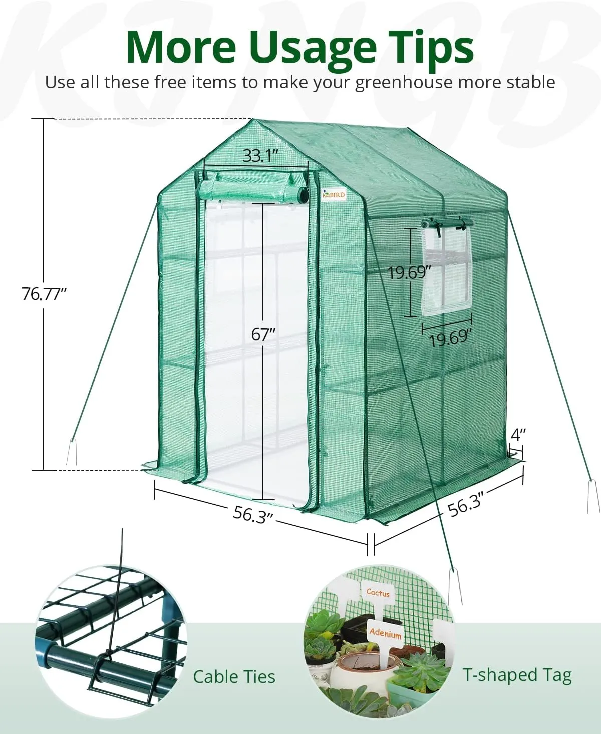 Walk-in Greenhouse for Outdoors, Thickened PE Cover & Heavy Duty Powder-Coated Steel, w/ Zippered Mesh Door & Screen Windows