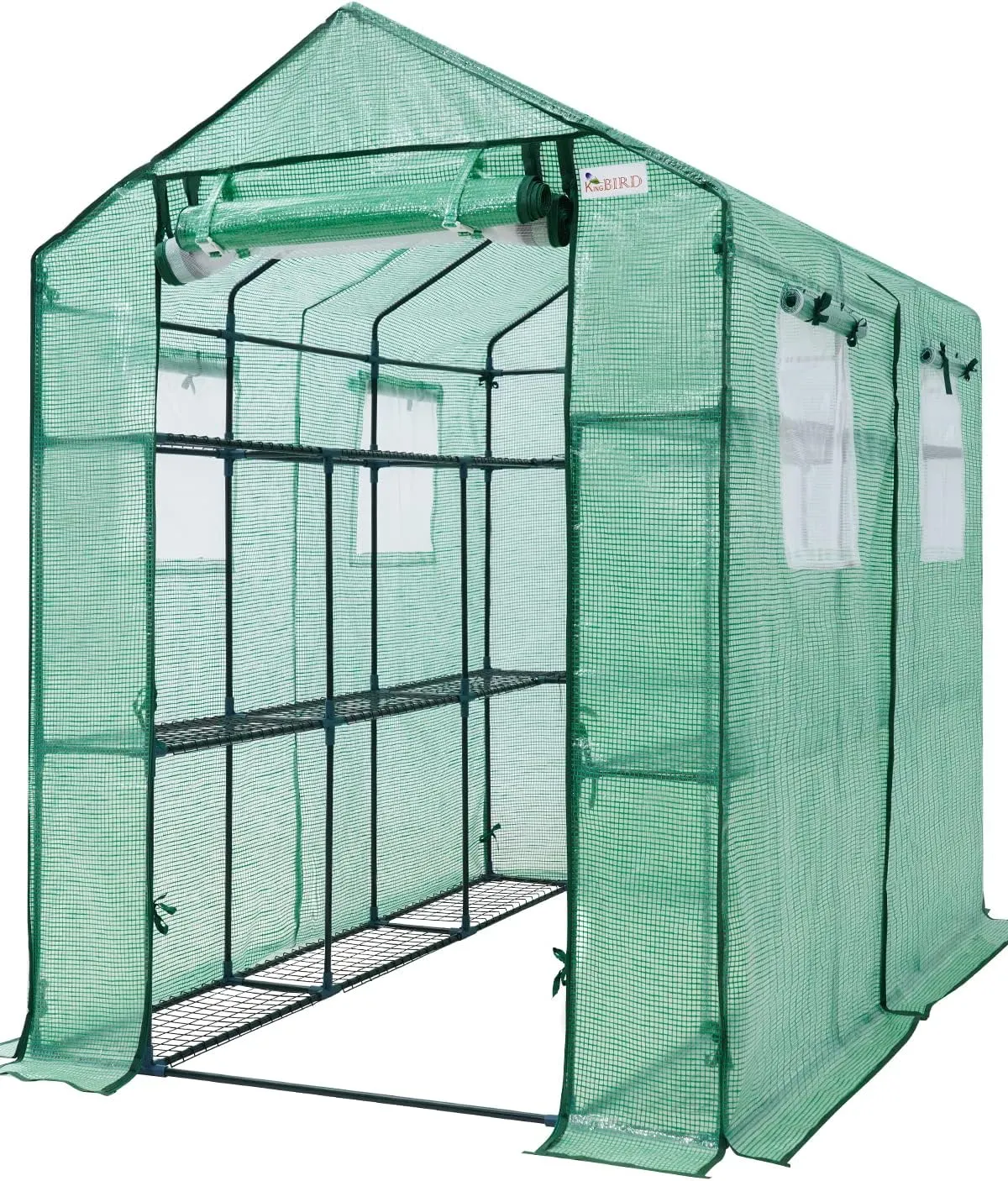 Walk-in Greenhouse for Outdoors, Thickened PE Cover & Heavy Duty Powder-Coated Steel, w/ Zippered Mesh Door & Screen Windows