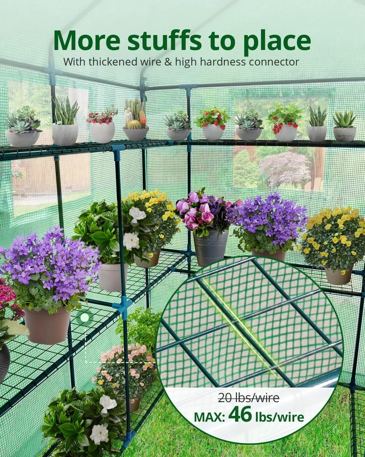 Walk-in Greenhouse for Outdoors, Thickened PE Cover & Heavy Duty Powder-Coated Steel, w/ Zippered Mesh Door & Screen Windows