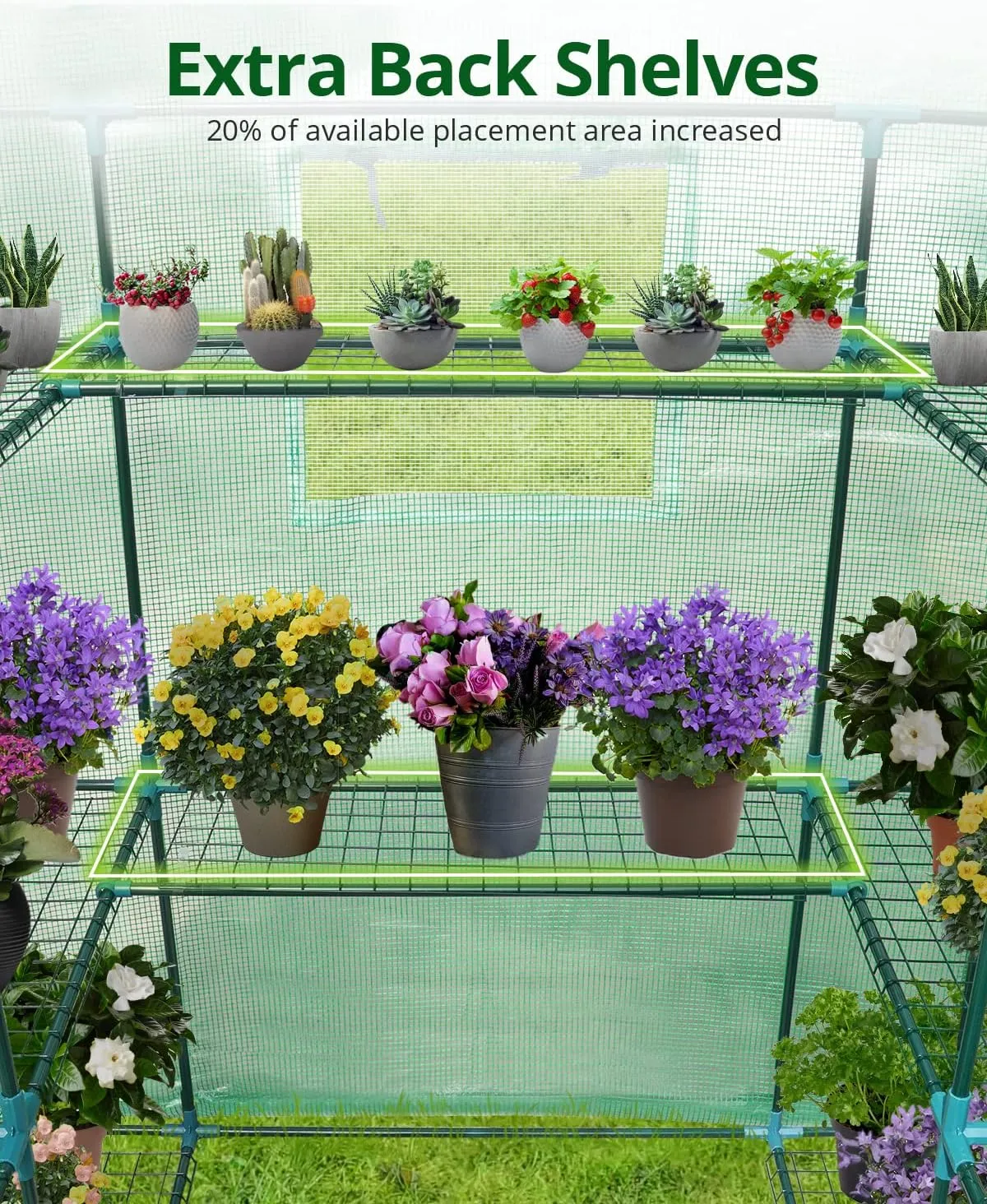 Walk-in Greenhouse for Outdoors, Thickened PE Cover & Heavy Duty Powder-Coated Steel, w/ Zippered Mesh Door & Screen Windows