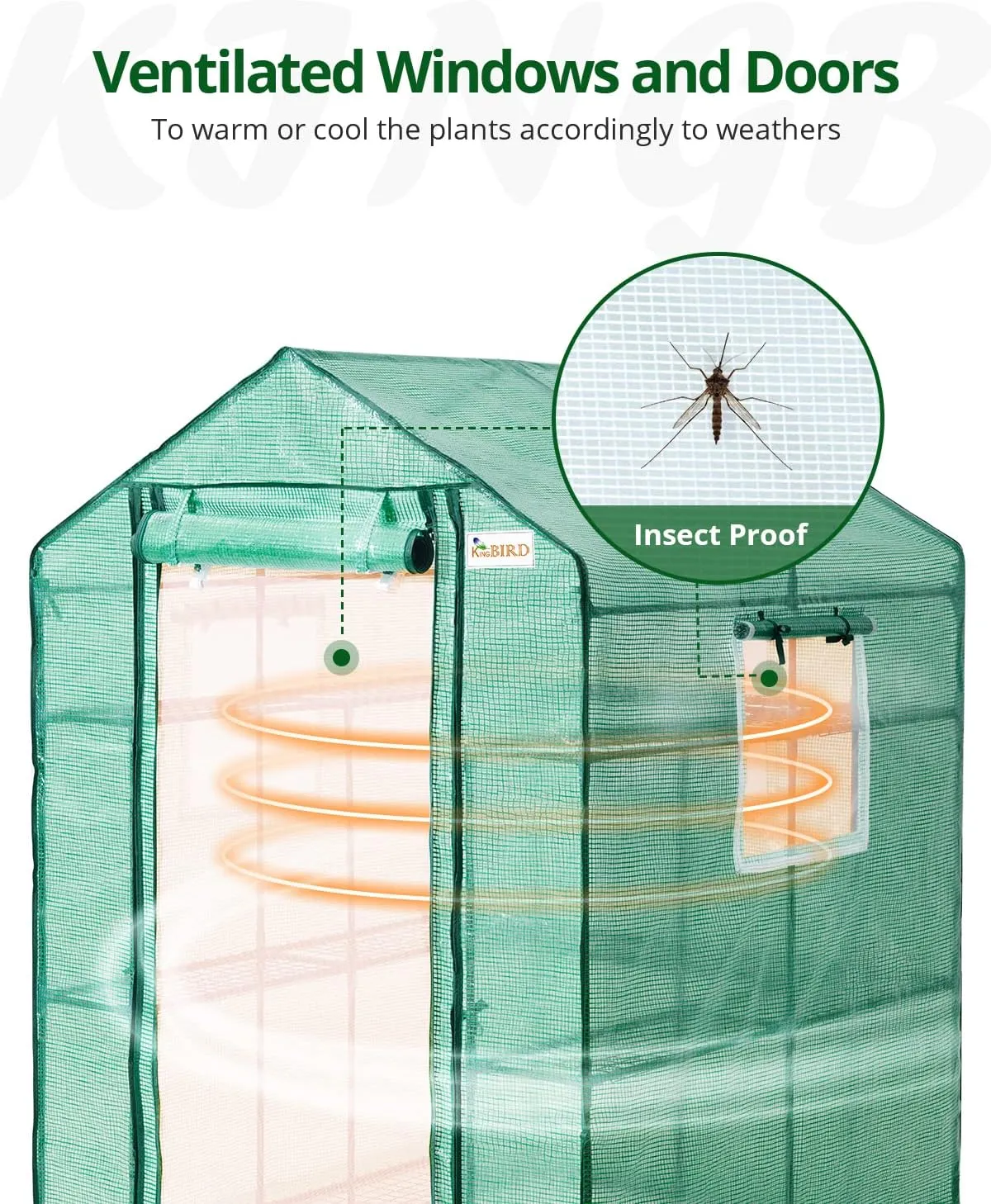 Walk-in Greenhouse for Outdoors, Thickened PE Cover & Heavy Duty Powder-Coated Steel, w/ Zippered Mesh Door & Screen Windows