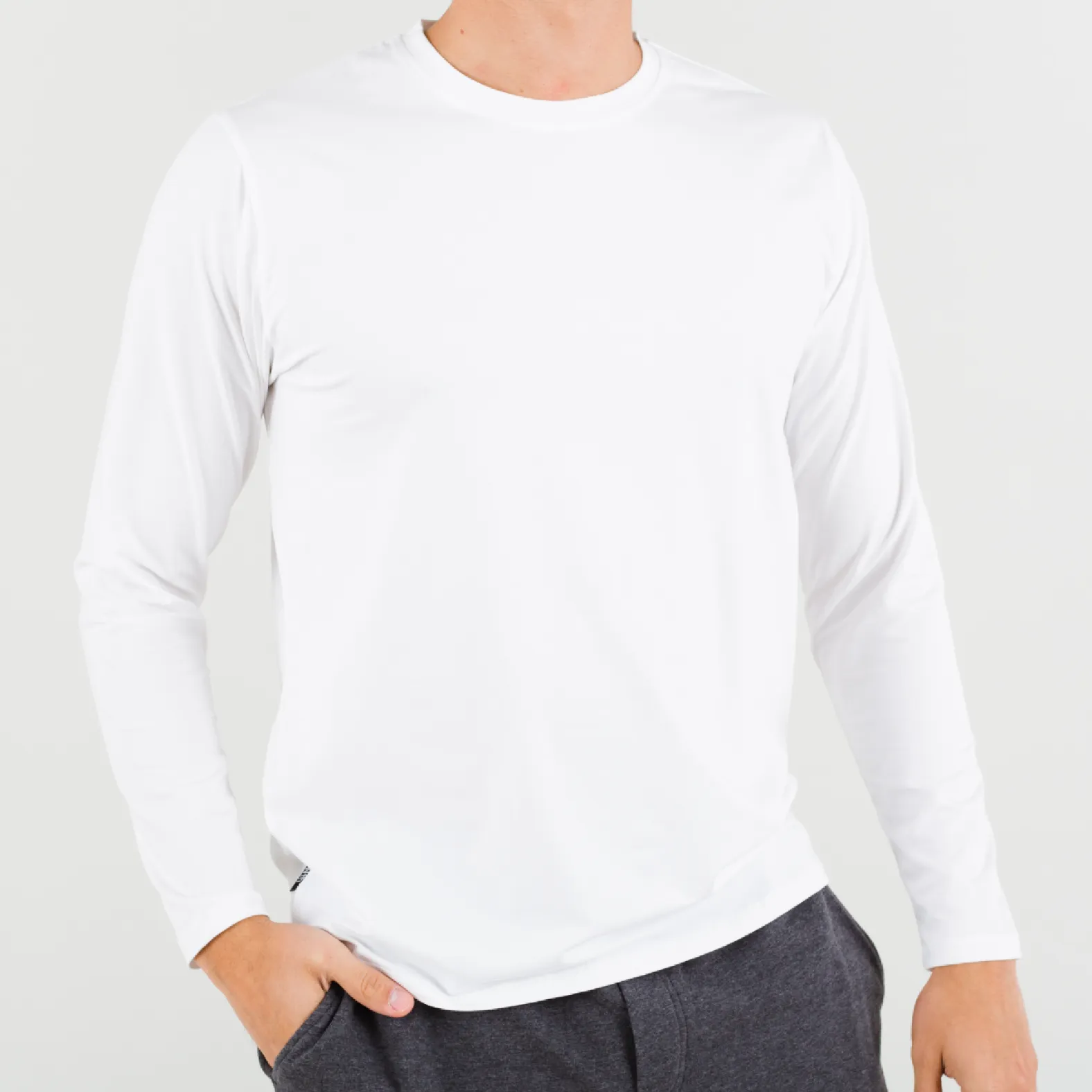 White Crew Long Sleeve Under Tee in Pima Cotton