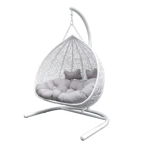 White Egg Chair - Duke Double Hanging Chair with Stand