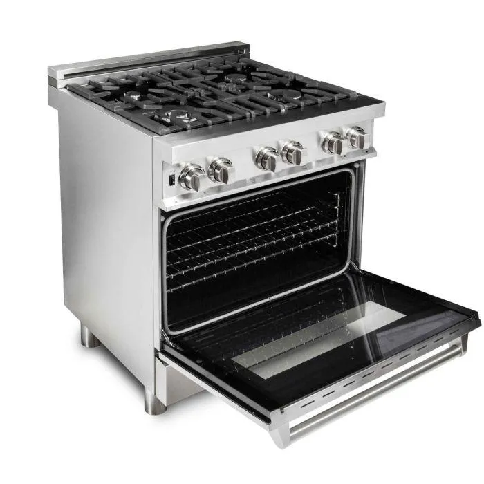 ZLINE 30" Kitchen Package with Stainless Steel Dual Fuel Range and Convertible Vent Range Hood