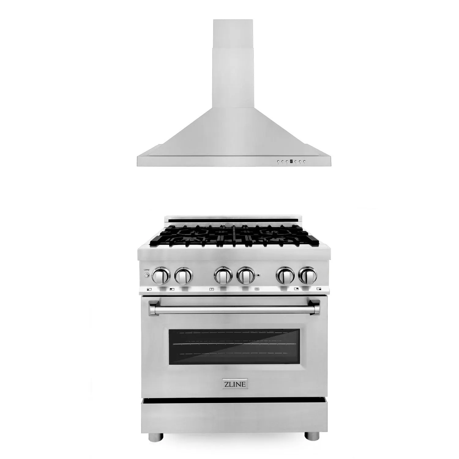 ZLINE 30" Kitchen Package with Stainless Steel Dual Fuel Range and Convertible Vent Range Hood