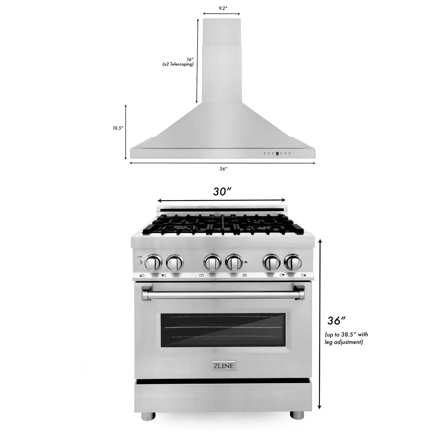 ZLINE 30" Kitchen Package with Stainless Steel Dual Fuel Range and Convertible Vent Range Hood