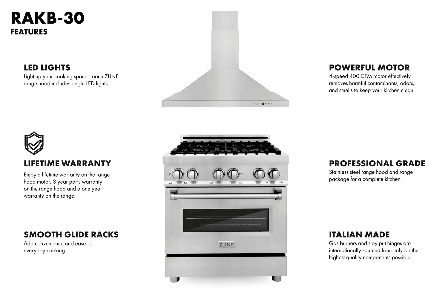 ZLINE 30" Kitchen Package with Stainless Steel Dual Fuel Range and Convertible Vent Range Hood