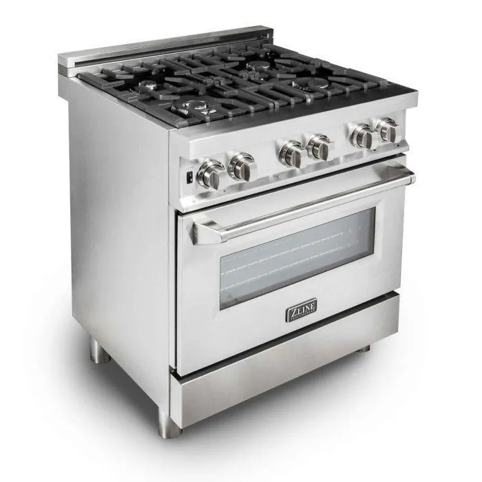ZLINE 30" Kitchen Package with Stainless Steel Dual Fuel Range and Convertible Vent Range Hood