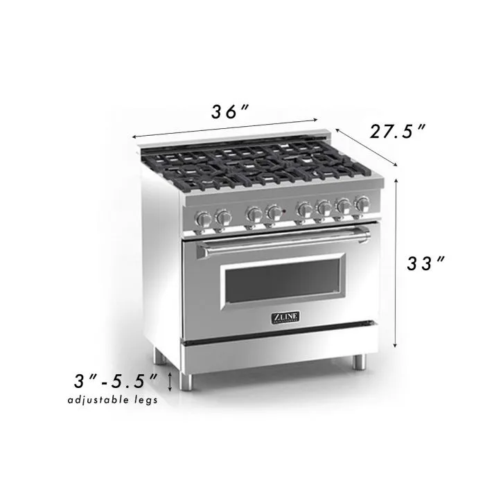 ZLINE 36" Professional Stainless Steel 4.6 CU.FT. 6 Gas Burner/Electric Oven Range (RA36)