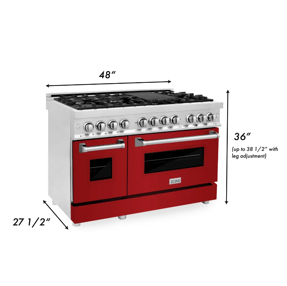 ZLINE 48 IN. Professional Dual Fuel Range with Red Gloss Door (RA-RG-48)