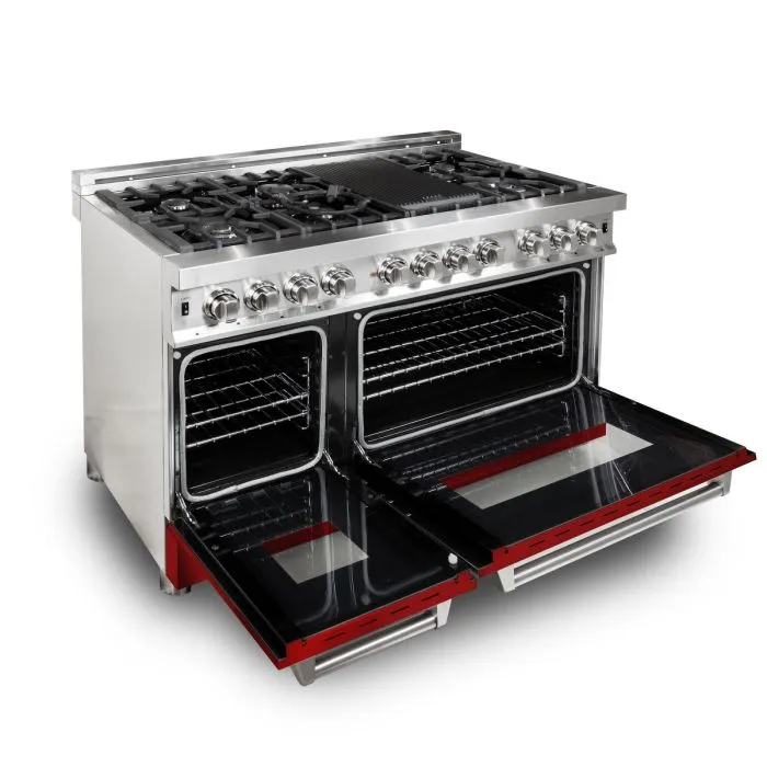 ZLINE 48 IN. Professional Dual Fuel Range with Red Gloss Door (RA-RG-48)
