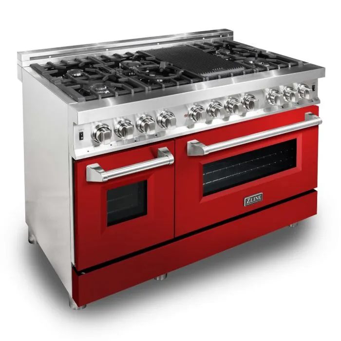 ZLINE 48 IN. Professional Dual Fuel Range with Red Gloss Door (RA-RG-48)