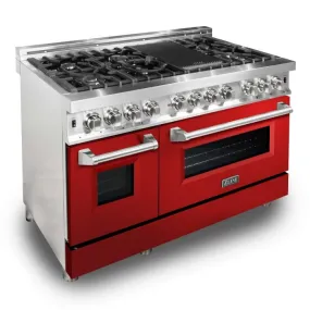 ZLINE 48 IN. Professional Dual Fuel Range with Red Gloss Door (RA-RG-48)