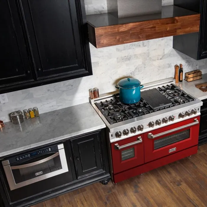 ZLINE 48 IN. Professional Dual Fuel Range with Red Gloss Door (RA-RG-48)